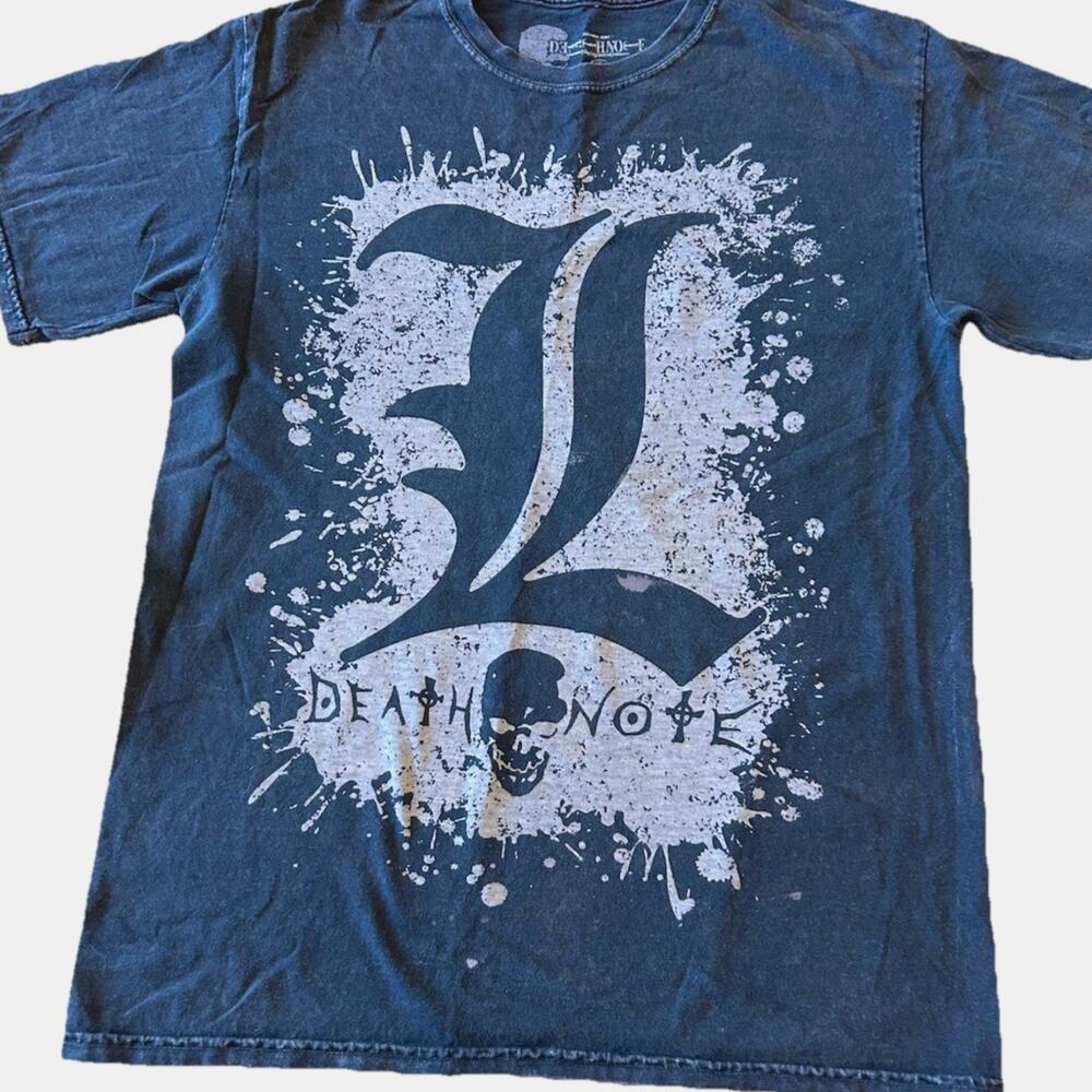 Death Note T-Shirt SKULL Logo Anime graphic print Black Thrashed Grunge Goth M